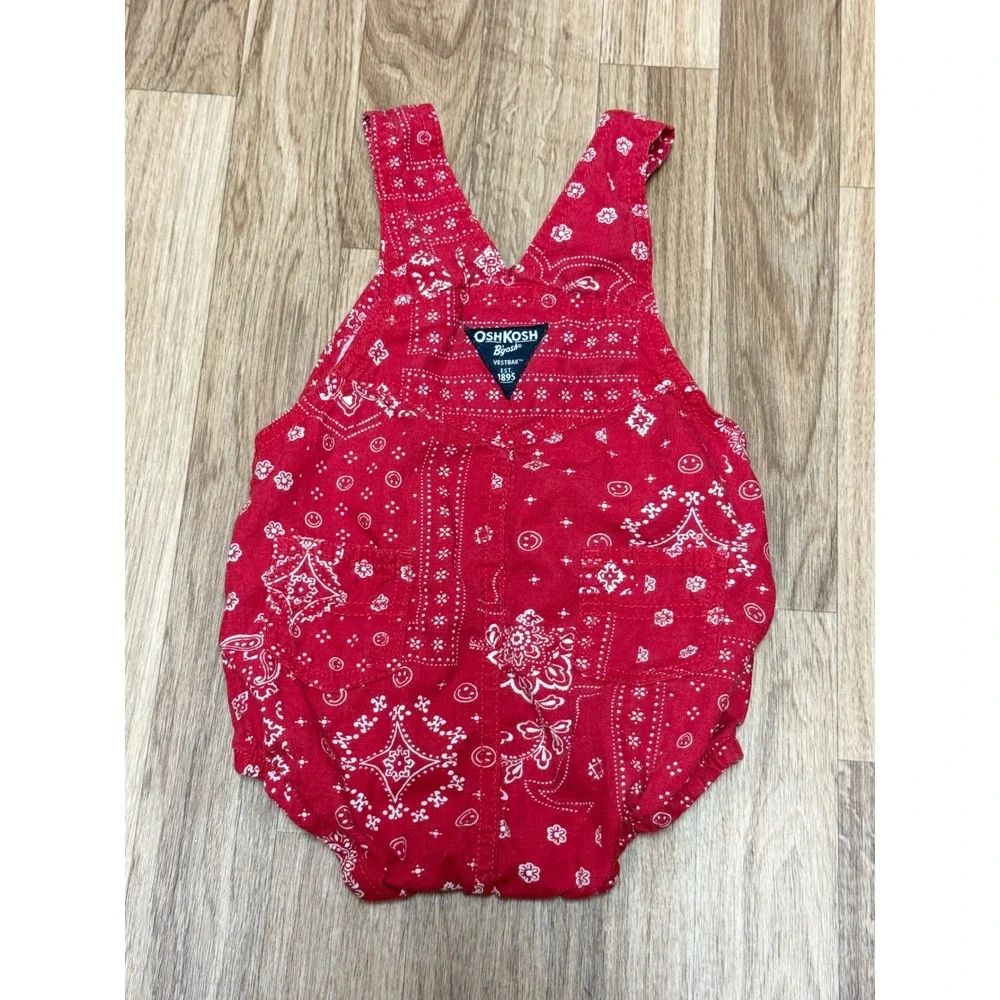 OshKosh Bgosh Baby Red Bandana Paisley Bubble Overalls Shortalls 9 Months